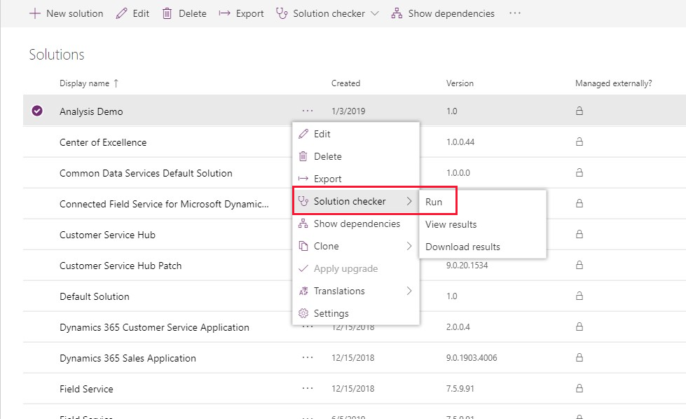 Run solution checker command Run solution checker command.