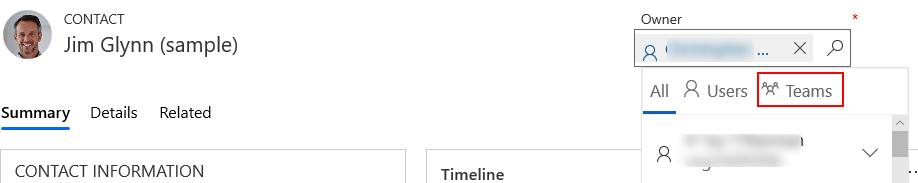 Entity lookup with both users and teams available Entity lookup with both users and teams available.