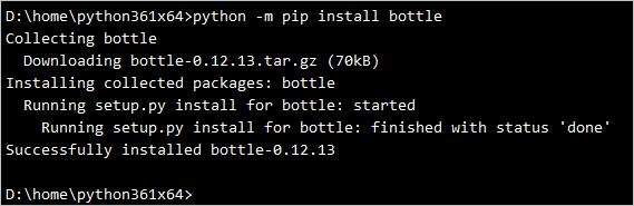 Example of installing bottle through the Kudu console for Azure App Service