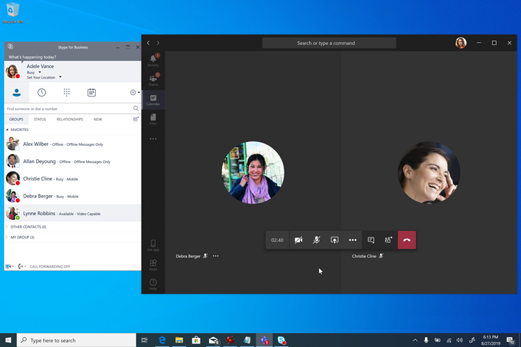 Captura de tela do melhor cenário junto com o Teams e Skype for Business.