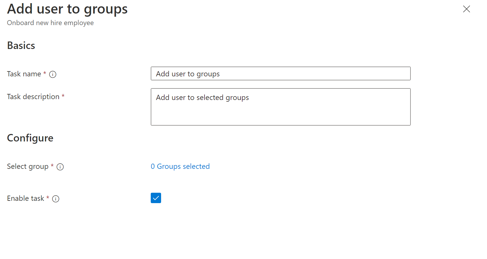 Captura de tela da tarefa de Fluxos de Trabalho: tarefa para adicionar usuário ao grupo.