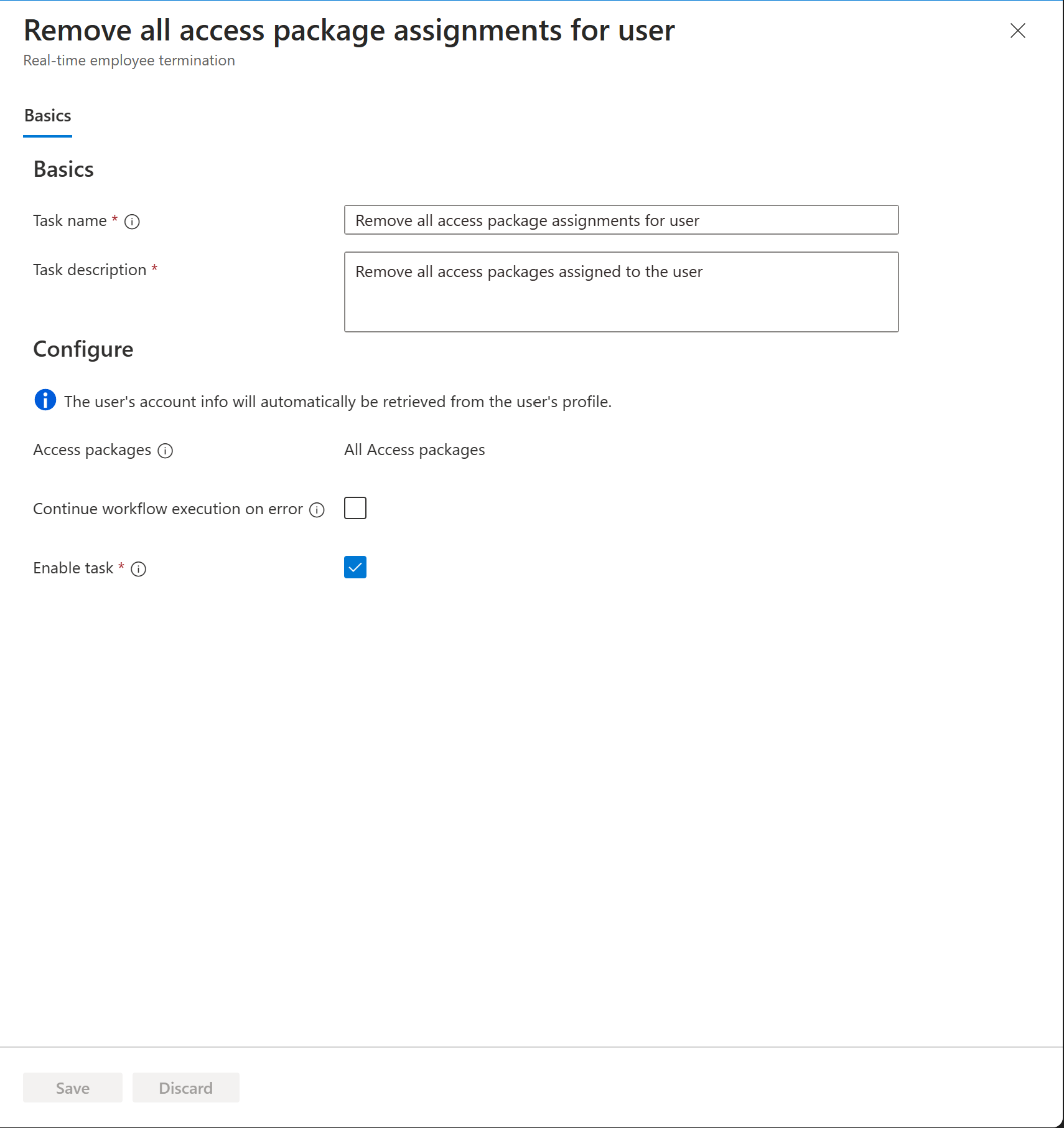 Captura de tela da tarefa de remoção da atribuição do pacote de acesso de todos os usuários.