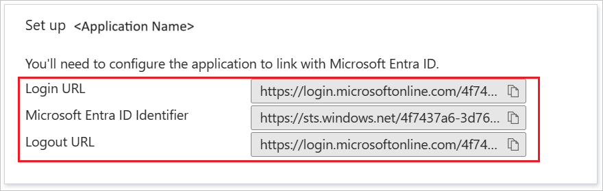 Captura de tela que mostra como copiar as URLs de configuração.
