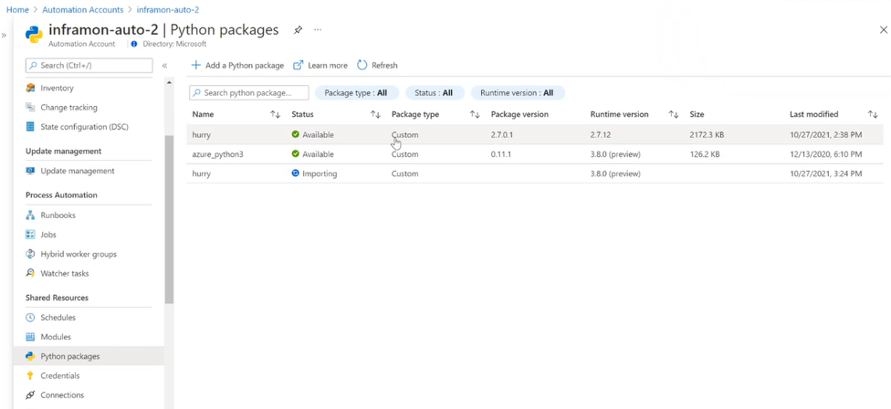 Captura de tela que mostra a página de pacotes Python 2.7.x após a importação de um pacote.