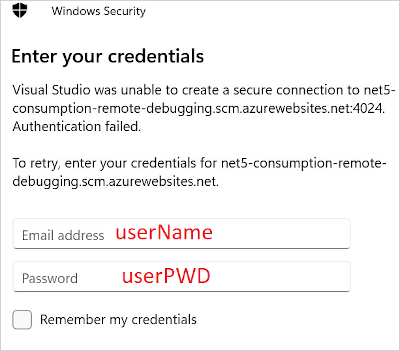 Visual Studio enter credential