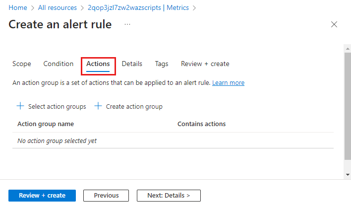 Screenshot that shows the Actions tab highlighted.