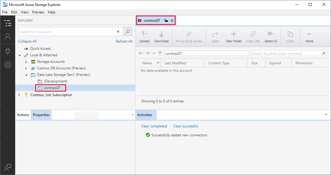 Connect to Data Lake Store result