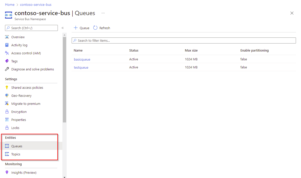 Screenshot of left side navigation, where entity can be selected.