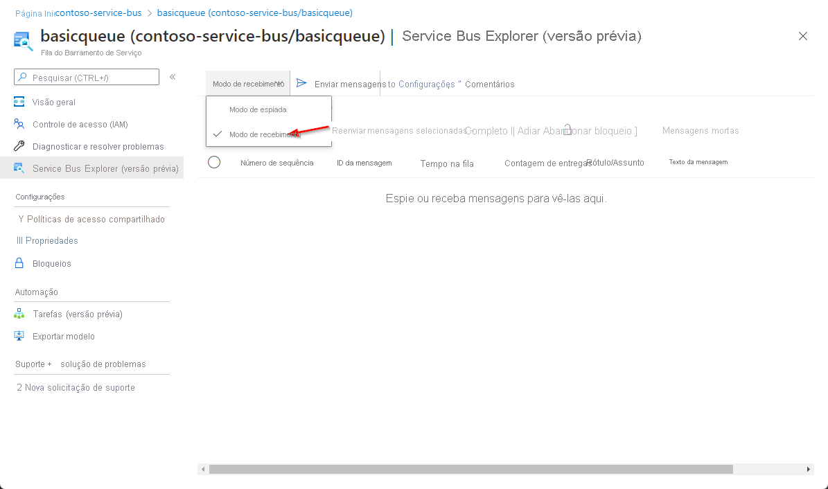 Screenshot of dropdown with Receive Mode selected.