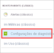 Item do menu de diagnóstico em MONITORAMENTO no portal do Azure.