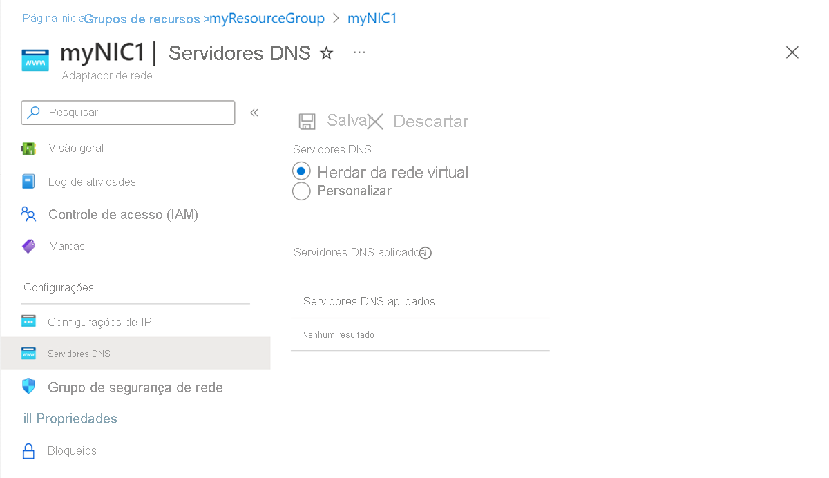 Captura de tela da configuração do servidor DNS.