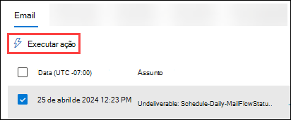 Captura de tela da exibição de Email (guia) da tabela de detalhes com uma mensagem selecionada e Executar ações ativas.
