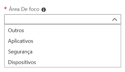 a lista de áreas de foco, como Outros, Aplicativos e Segurança.