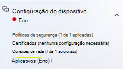 Página de estado de inscrição do Autopilot, Erro de Configuração do Dispositivo para Aplicações.