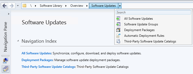 Configuration Manager painel de navegação minimizado.