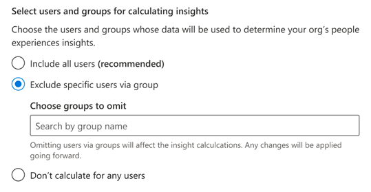 Captura de tela: opção de excluir usuários específicos por meio de grupo ao calcular insights.