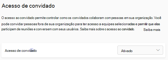 Captura de tela da alternância de acesso de convidados do Teams.