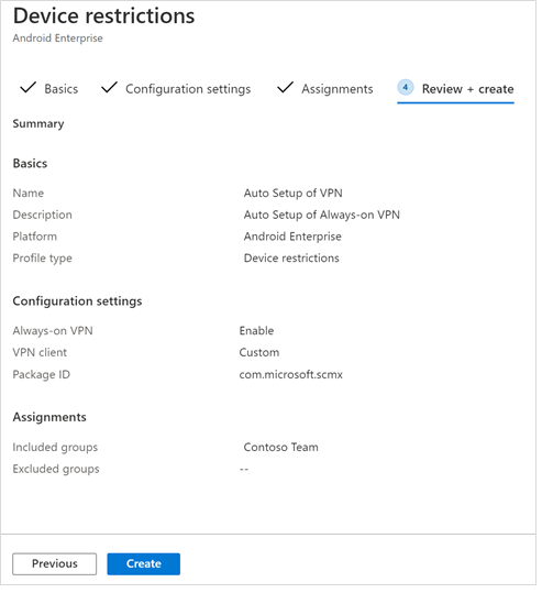 Provisionamento do perfil de configuração de dispositivos para Revisão + criação