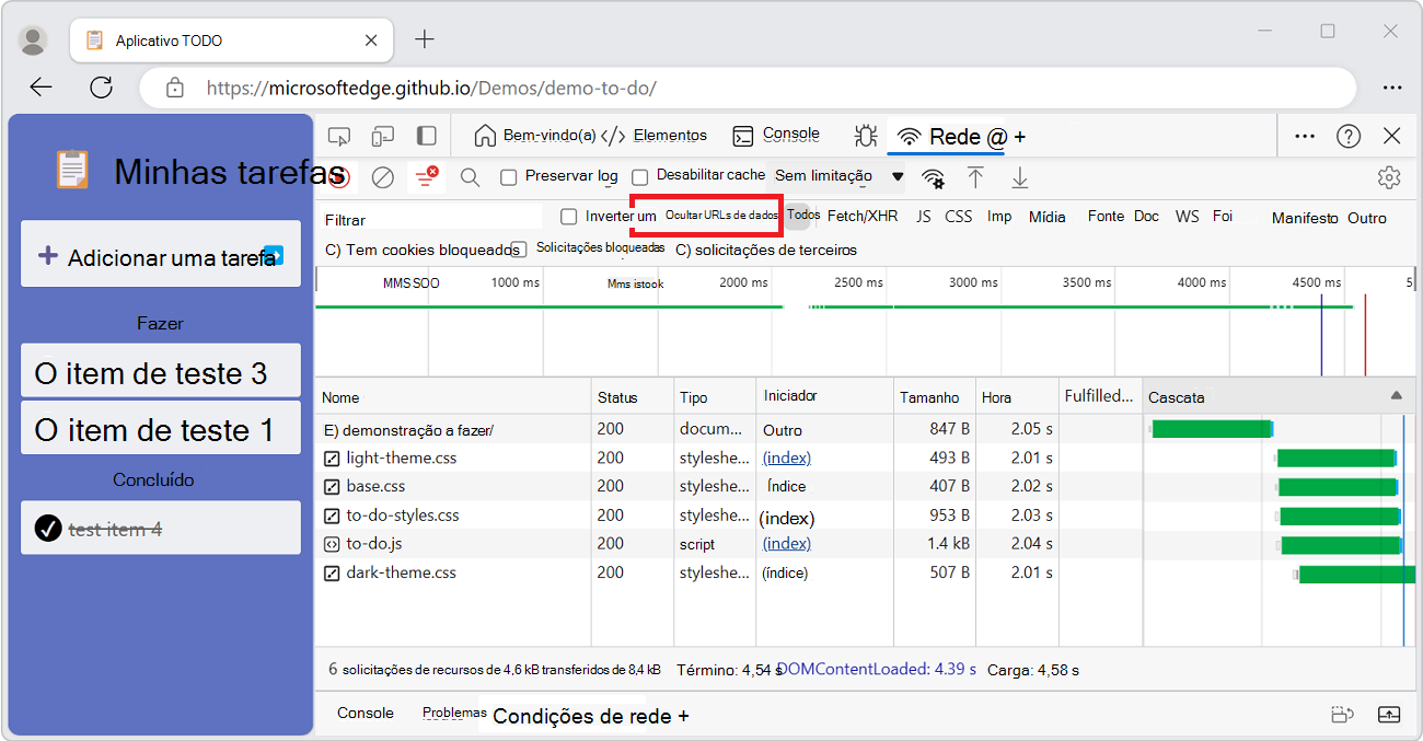 A caixa de seleção Ocultar URLs de Dados