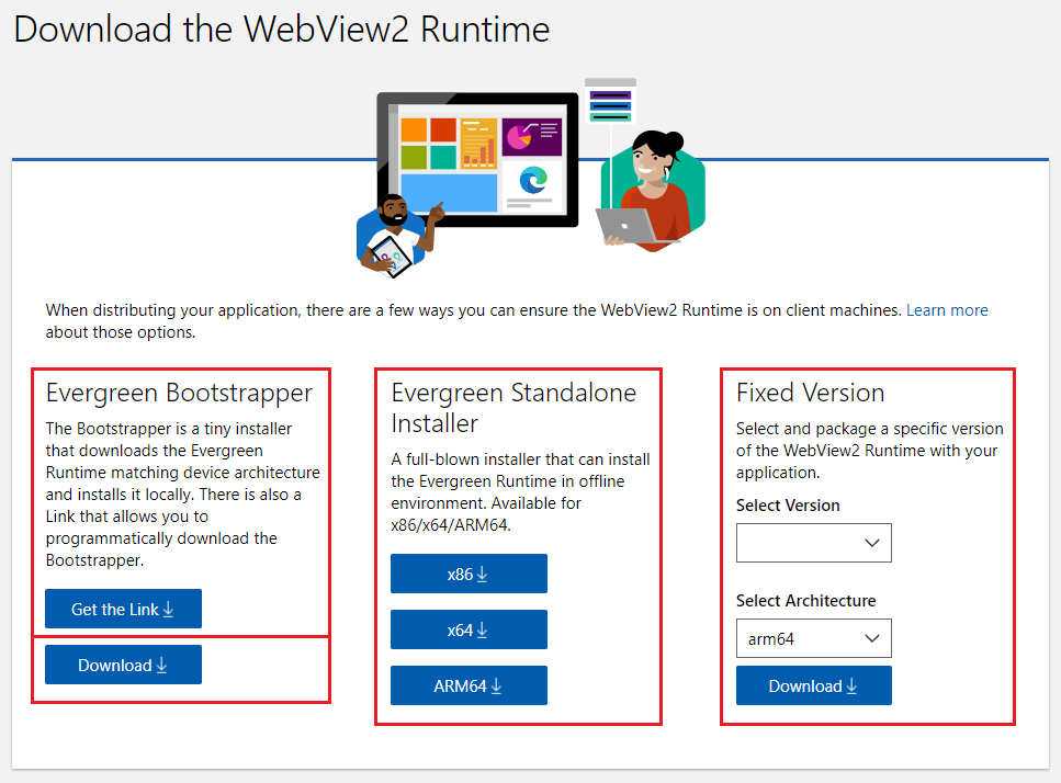 Opções para distribuir e atualizar o WebView2 Runtime