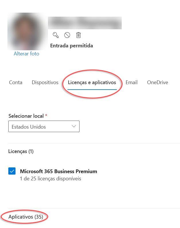 Formulário de opções de conta no Centro de Administração Microsoft 365