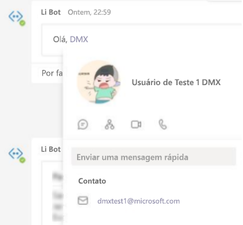 Captura de ecrã a mostrar uma menção de utilizador no bot com Cartão Ajustável.