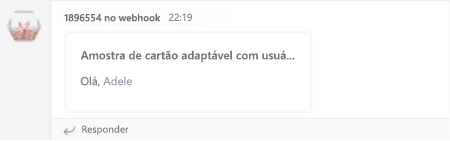 Captura de ecrã a mostrar uma menção de utilizador no Webhook recebido.