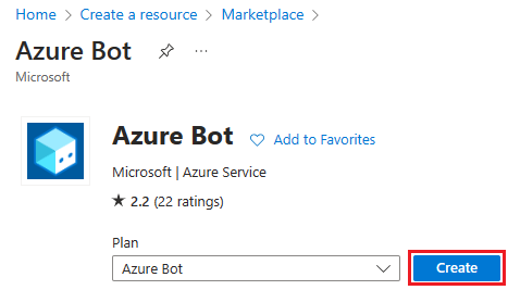 A captura de tela mostra a criação do bot do Azure.