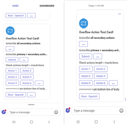 Captura de ecrã a mostrar um exemplo de menu de capacidade excedida no cliente móvel do Teams.