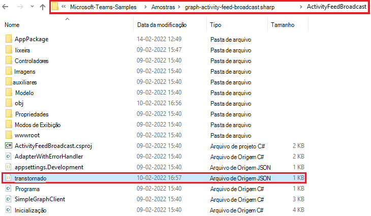 A captura de tela mostra o local do arquivo de configurações do aplicativo.