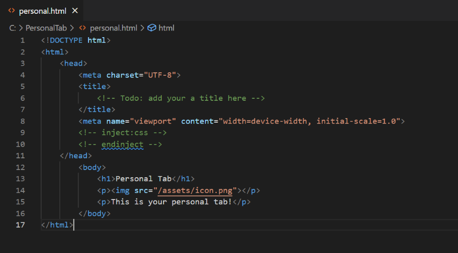 A captura de tela mostra a página de conteúdo html no visual studio.