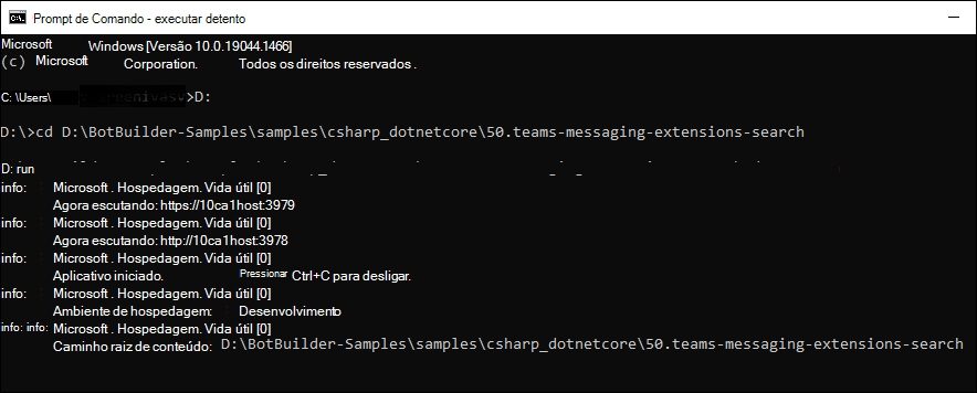 Captura de tela exibindo a execução do prompt de comando – dotnet.