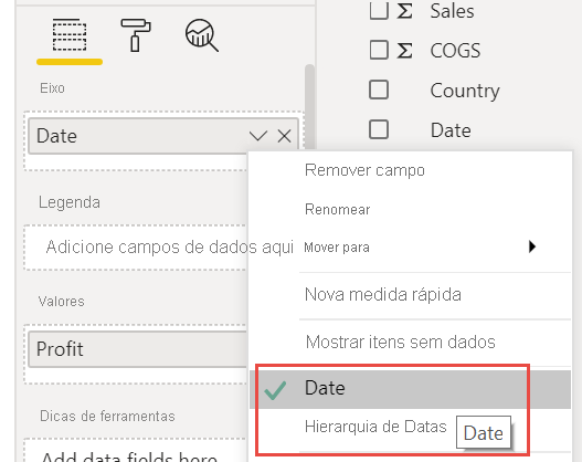 Screenshot of changing Date hierarchy to Date.