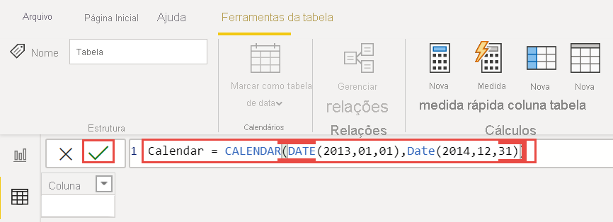 Screenshot of DAX expression Calendar.
