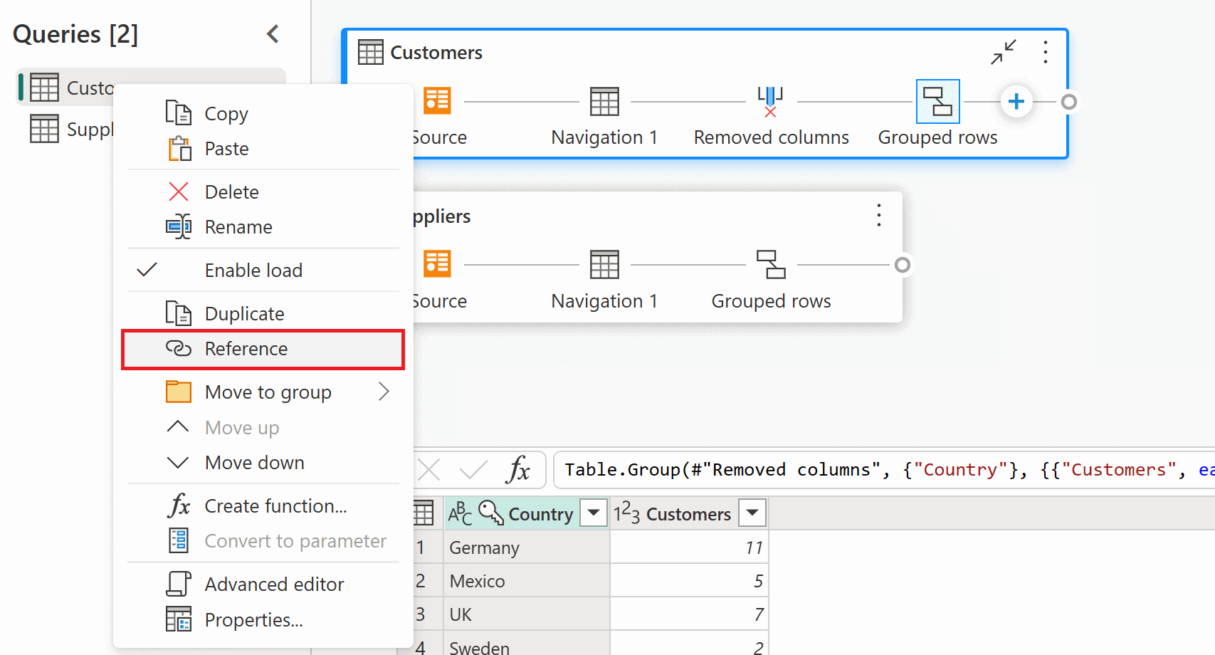 Captura de tela do menu Clientes com a opção Referência enfatizada.