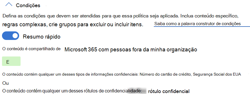 Condições de política para resumo de correspondência para o cenário 2.