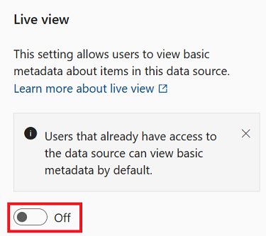 Captura de tela do alternância de exibição ao vivo nas configurações de gerenciamento de origem.