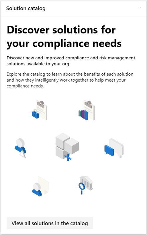 Cartão de catálogo de soluções Portal de conformidade do Microsoft Purview.
