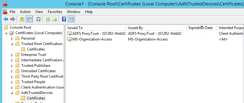 Os certificados para cada servidor web Proxy de Aplicativo web.