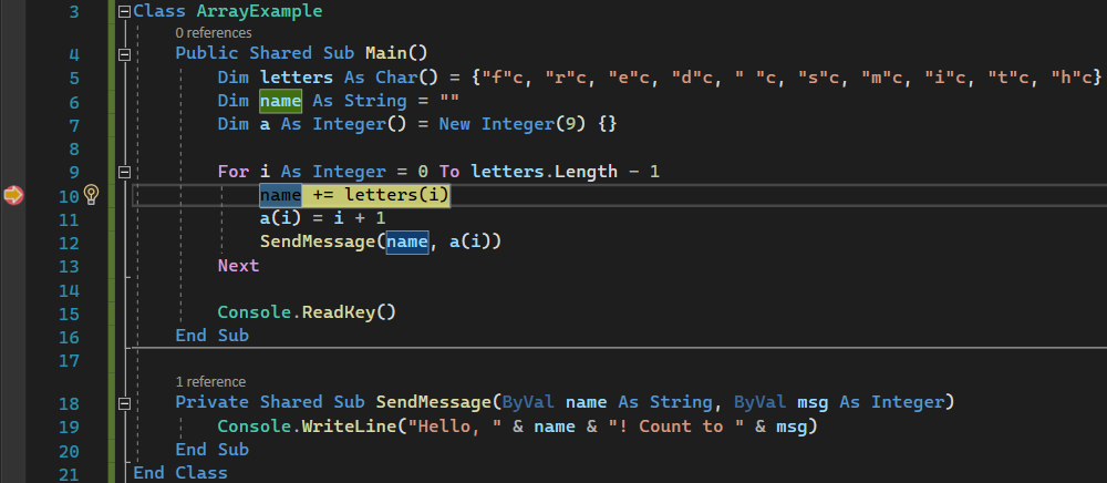 Captura de tela mostrando a janela do editor de código do Visual Studio com a execução interrompida em um ponto de interrupção.