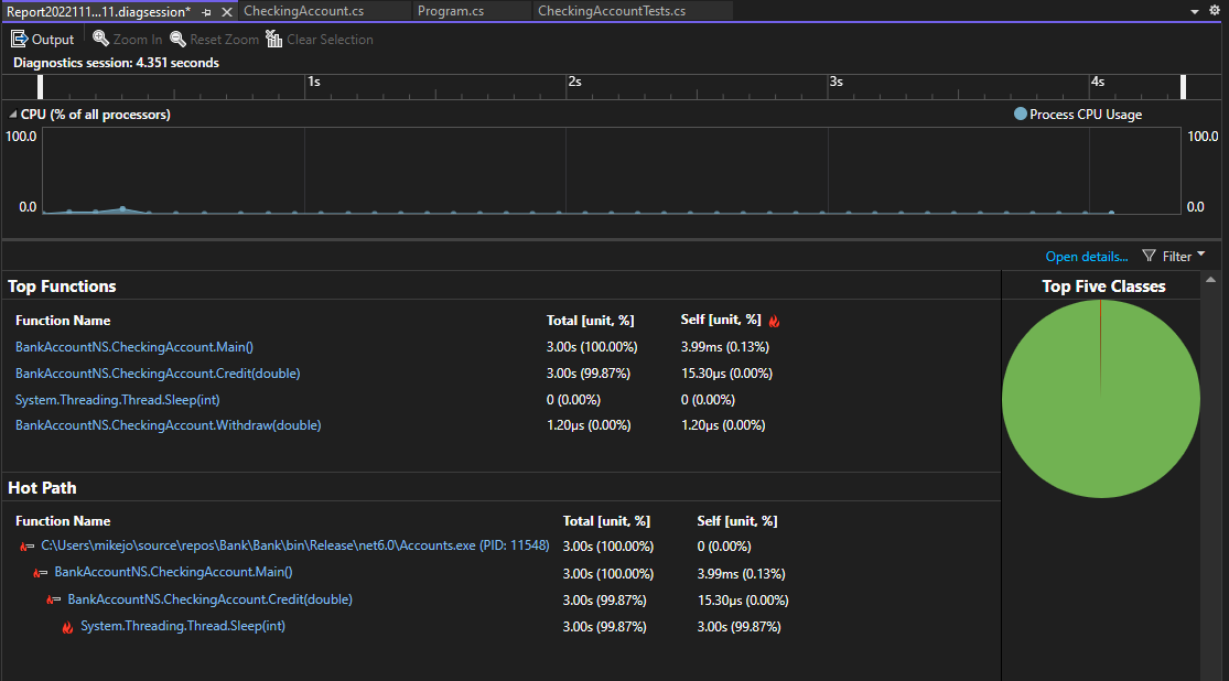 Captura de tela mostrando os dados de Instrumentação do .NET.