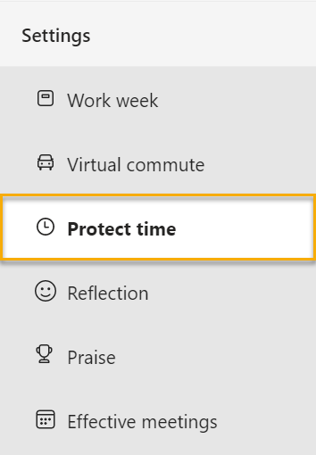 Captura de tela que mostra a guia Proteger tempo.