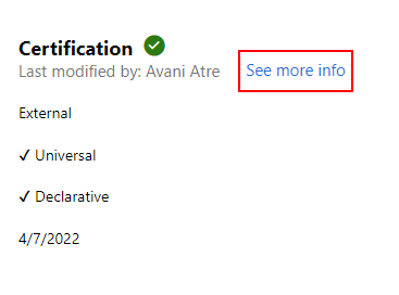 Captura de tela que mostra a seção de certificação para um envio de driver