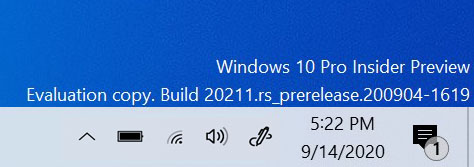Marca d'água do Windows para builds de visualização do Windows 10 Insider mostrando o Build 20211.