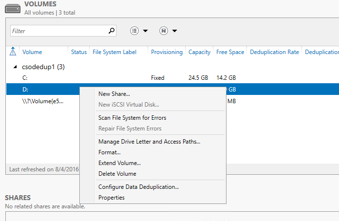 Clique em Configurar Eliminação de Duplicação de Dados