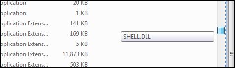 Captura de tela de uma dica de rolagem exibindo o nome do arquivo Shell32.dll na pasta System32.
