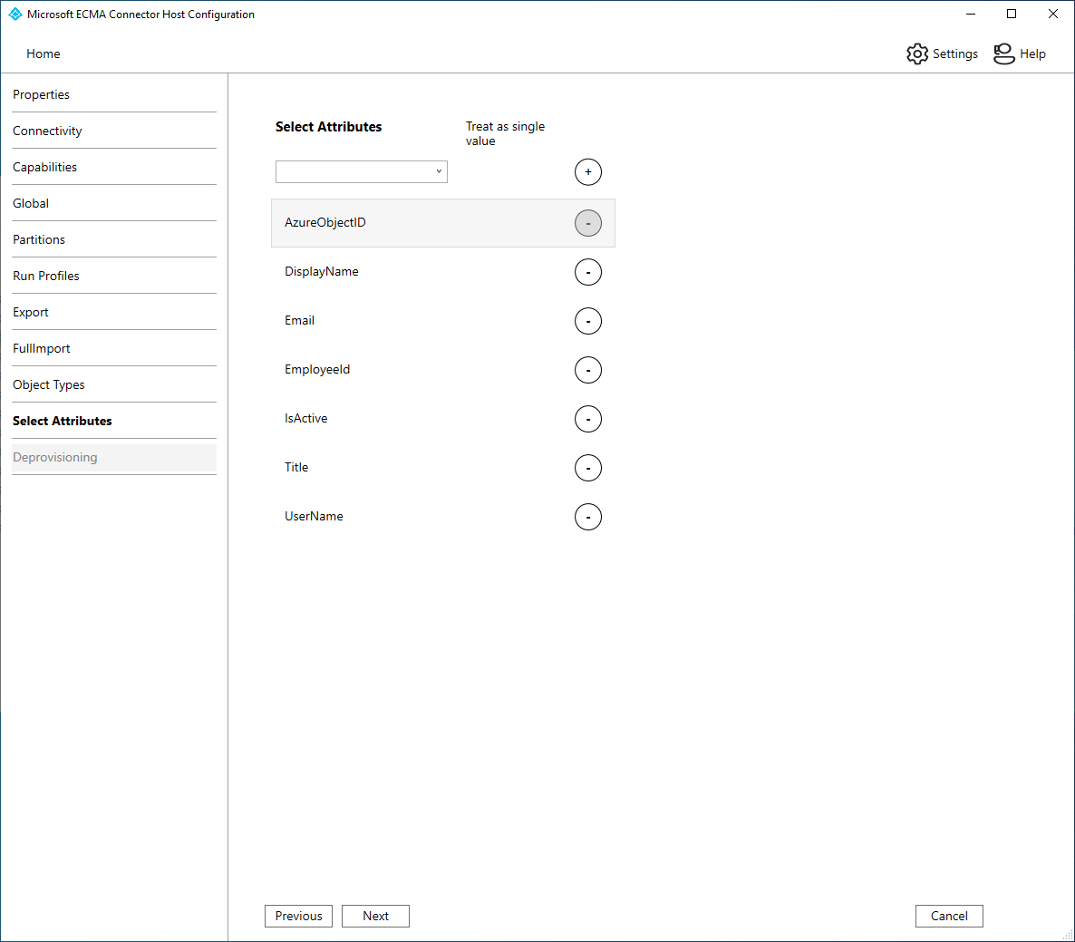Screenshot of the select attributes screen.