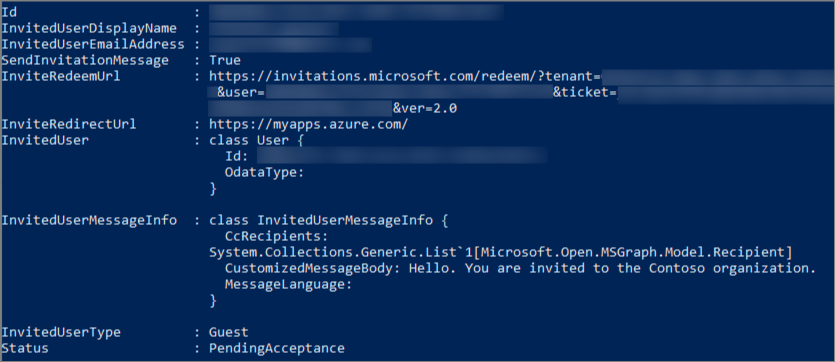 Screenshot that shows PowerShell output that includes pending user acceptance.