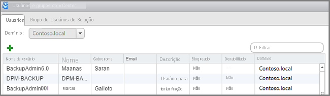 Screenshot shows the vCenter Users and Groups pane.