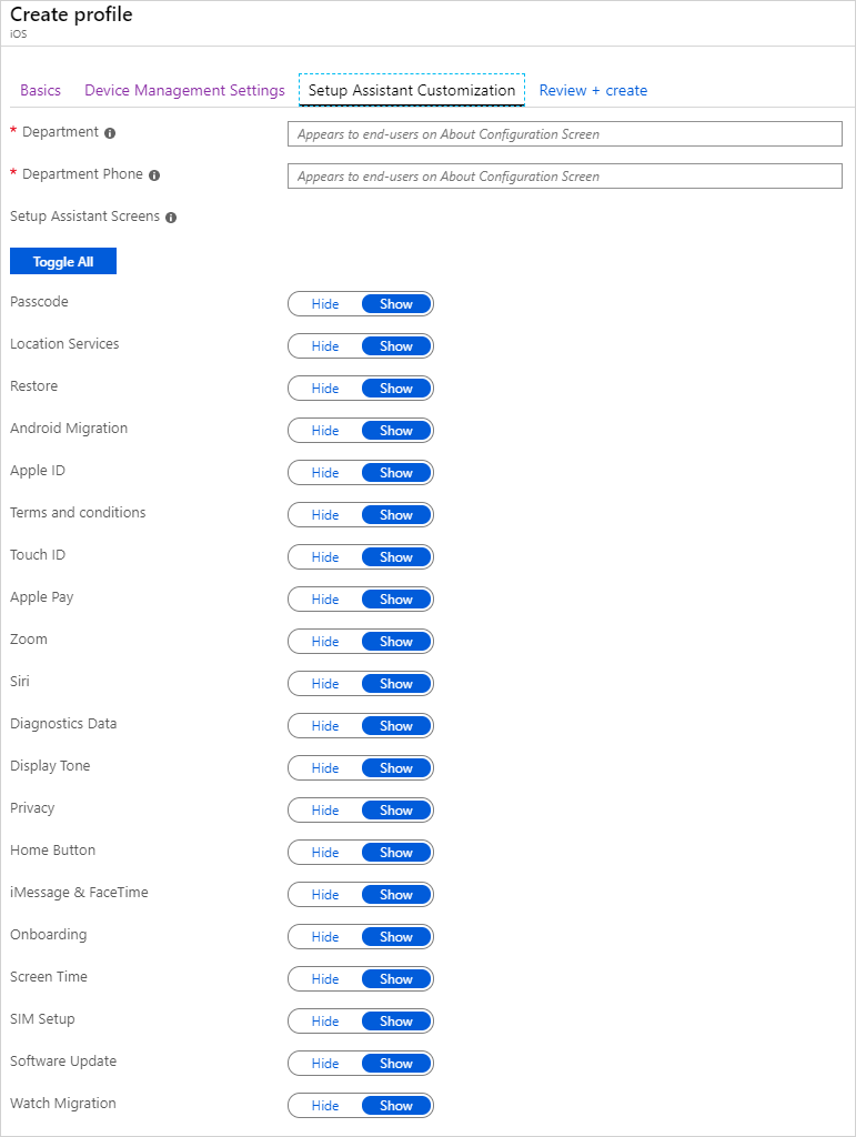 Personalização do Assistente de Configuração.